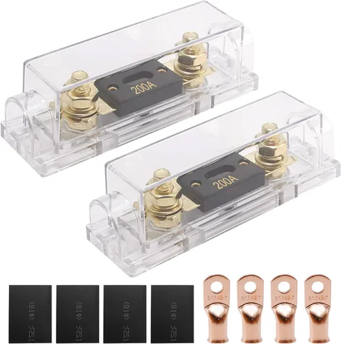 Soporte de fusible ANL de 200 amperios de audio para automóvil, bloque de fusibles ANL calibre 0/2/4 AWG en línea con fusible de batería de 200 A