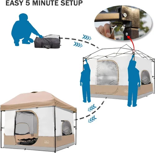 Miniatura 6 de KAMPKEEPER Tienda de campaña interior para toldo emergente, convierte el toldo de patas rectas de 10'x10' en una tienda de campaña–Techo Caqui