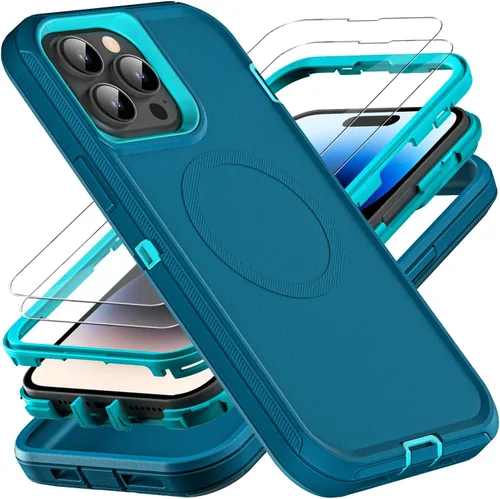 Miniatura 7 de YKHJKLEC Funda para iPhone 14 Pro, grado militar 3 en 1, resistente a los golpes, a prueba de caídas, polvo con 2 protectores de pantalla de vidrio