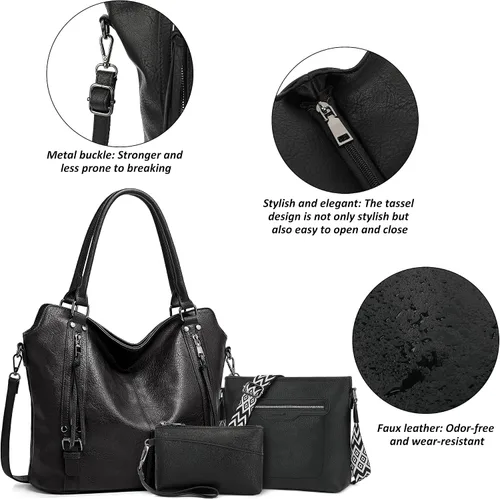 Miniatura 3 de TANTOMI Bolsos de mano para mujer, bolso cruzado grande de cuero, bolso de hombro con cartera correas ajustables Negro