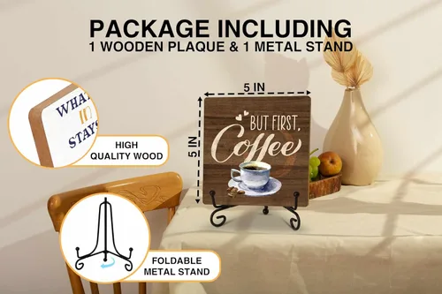Miniatura 2 de Decoración de café de madera, pero primer regalo de café para amantes, letrero de mesa rústico para estación de cafetería, bar, tienda, cocina