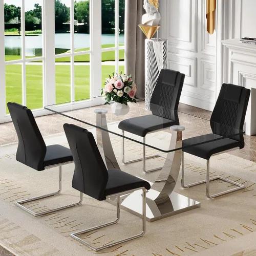 Miniatura 60 de Mesa de comedor moderna para mesa de comedor de mármol sintético de 4/6, 63 pulgadas, mesa de cocina rectangular, mesa de cocina y comedor de fácil
