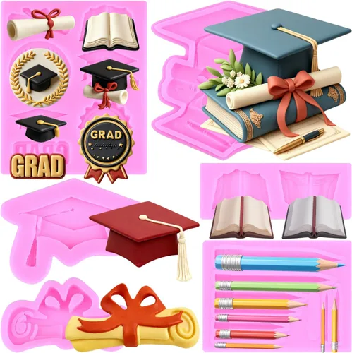 Miniatura 13 de ZiXiang Molde de silicona para graduación, tapa de doctorado, moldes de silicona para diploma, molde de fondant para graduados, moldes para dulces