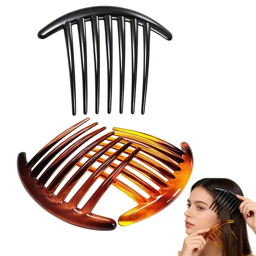 3 peines laterales para el cabello, 7 dientes franceses de plástico, herramienta de peinado fácil de usar para mujeres y niñas (negro y marrón)