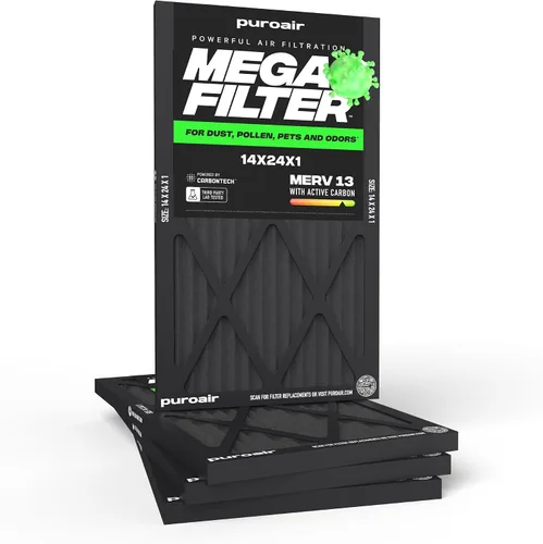 Miniatura 10 de PuroAir Filtro Mega - Filtro de aire de 12x12x1 MERV 13 para el hogar con carbón activado - Filtros alérgenos, caspa de mascotas, humo, polvo