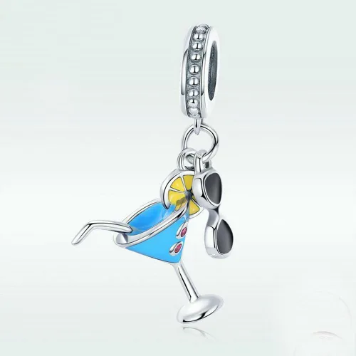 Miniatura 5 de Abalorio de plata de ley 925 con diseño de limón y copa de vino, para pulsera y collar