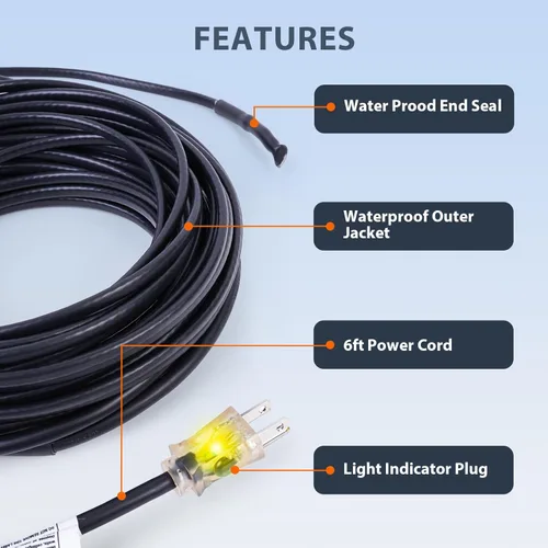 Miniatura 7 de HEATIT HIRD - Cable de deshielo para techo y canalón de 80 pies y 5 vatios por pie