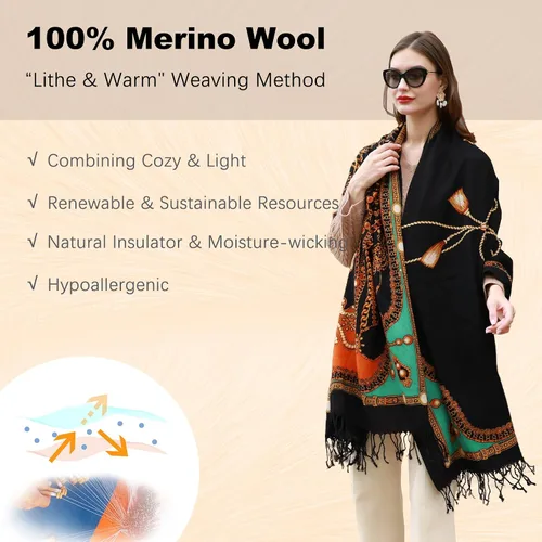 Miniatura 308 de DANA XU Manta de pashmina extragrande 100% de lana merina, bufanda de viaje, bufanda de cachemira para mujer, otoño e invierno, chal de gran