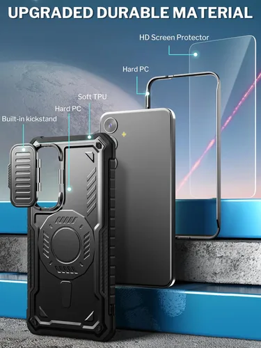 Miniatura 3 de ExoGuard Funda para Samsung Galaxy S24 con protector de pantalla, funda protectora de goma de cuerpo completo con cubierta de cámara y función atril