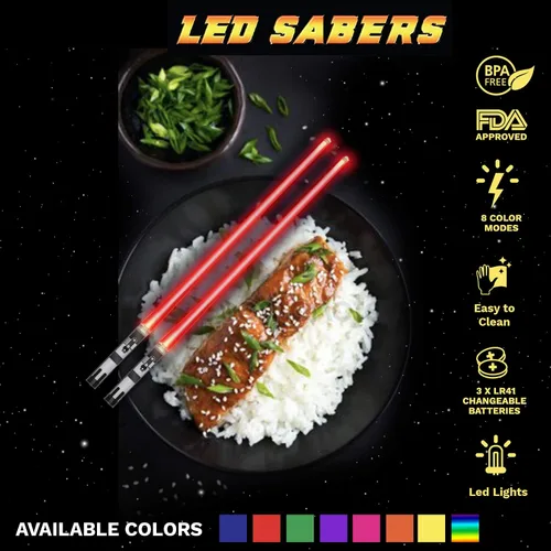 Miniatura 7 de Lightsable - Palillos de sable de luz LED con luz LED de Star War, sables de luz reutilizables, mango extraíble, apto para lavavajillas, caja