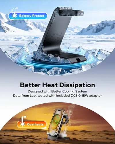 Miniatura 8 de Estación de carga 3 en 1 para Samsung para fundas gruesas de 0.394 in/Otterbox/resistente, cargador inalámbrico para Samsung Galaxy S26 Negro