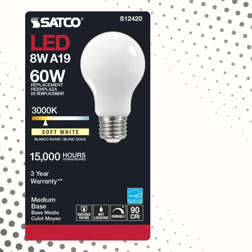 Miniatura 7 de Satco S12420-Bombilla LED A19 de 8.2 W, blanco suave, 90 CRI, 3000K, 120 voltios (paquete de 24)