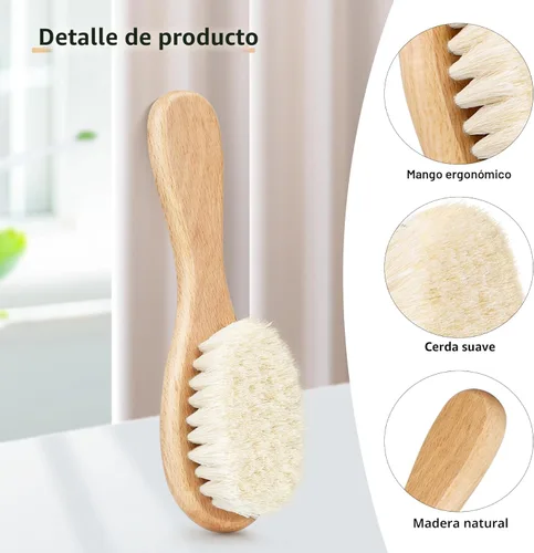 Miniatura 3 de Cepillo de Cabello para Bebé, Cepillo de Madera con Cerdas de Cabra para Recién Nacidos y Niños Pequeños, Ideal para Costra Láctea, Regalo Perfecto