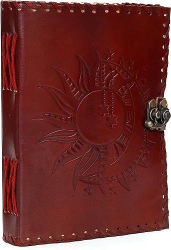 Miniatura 14 de Diario en relieve de Sun & Moon, diario de 240 páginas, diario vintage, diario Sun Moon, cuaderno de bocetos de cuero, cuaderno de cuero, diario