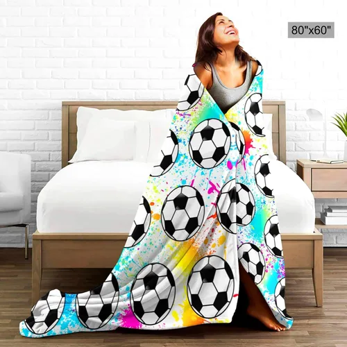 Miniatura 6 de Manta de Fútbol Manta de Pelota de Fútbol Mantas de Franela Suave y Ligera Cálida y Acogedora Manta de Fútbol Regalo para Fanáticos