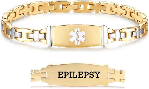 Miniatura 121 de LinnaLove Lady Medical Alert - Pulseras médicas de acero inoxidable para mujer, 7.5 pulgadas