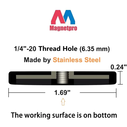 Miniatura 2 de Magnetpro 4 imanes de montaje con revestimiento de goma fuerte, antiarañazos y anticorrosión, más de 30 libras de potencia adhesiva, con orificio