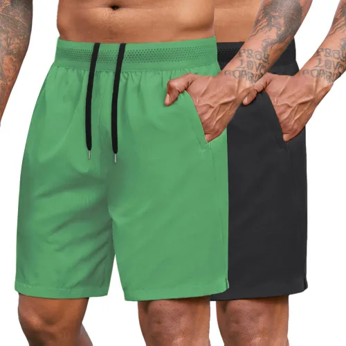 COOFANDY Pantalones cortos de entrenamiento para hombre de 7 pulgadas, paquete de 2 pantalones cortos de entrenamiento ajustados de secado rápido