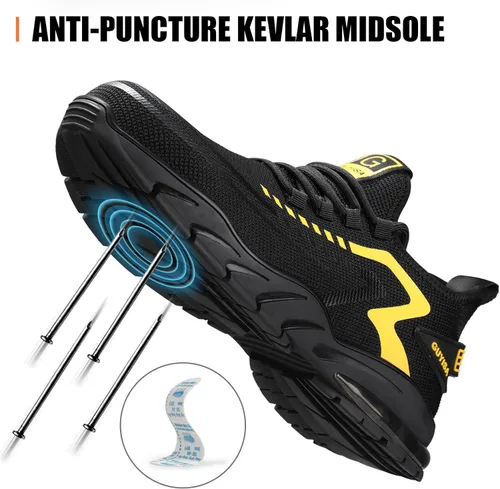 Miniatura 3 de GLANOUDUN Zapatos con punta de acero para hombre, zapatos de trabajo para hombres, zapatos de seguridad ligeros y cómodos, puntera de acero, zapatos