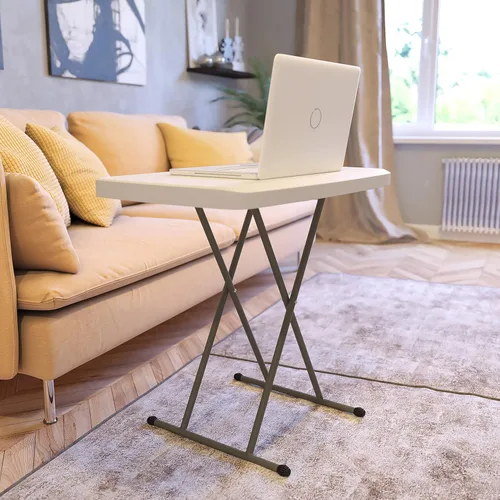 Miniatura 2 de Flash Furniture Elon - Mesa plegable de color blanco granito, altura ajustable, 30 pulgadas, bandeja de TV, mesa para portátil de grado comercial