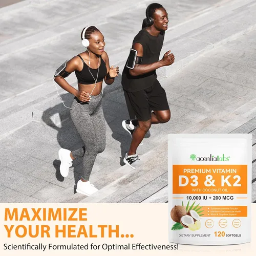 Miniatura 8 de flasture Suplemento de Vitamina D3 K2 en Cápsulas Blandas, 10000 UI de VIT D3 + 200 MCG de K2 (MK-7) Fórmula 2-en-1 para Reposición con Aceite