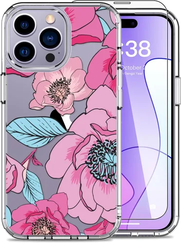 Miniatura 11 de LUHOURI Funda para iPhone 15 Pro con protector de pantalla, acrílico transparente Funda protectora de carga inalámbrica, ajuste delgado, diseños