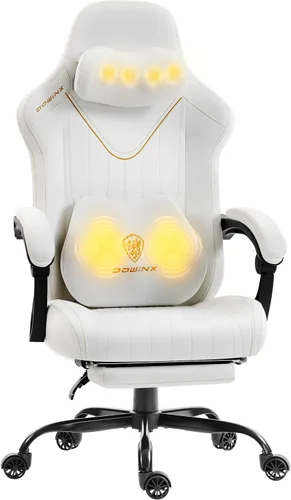Dowinx Silla de videojuegos para videojuegos con masajeador de cuello Shiatsu y soporte lumbar para el hogar, oficina, respaldo alto, reclinable,