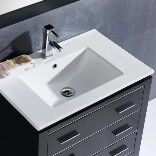 Miniatura 2 de Dowell - Fregadero de baño de 30 pulgadas, lavabo de cerámica de tocador de un solo cuenco, fregadero rectangular con desbordamiento, blanco-000