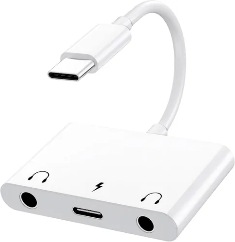 INVERSE NET Adaptador de Auriculares para iPad, Divisor de Auriculares para 2 Auriculares, Adaptador de Audio USB C a Jack de 3,5mm 3 en 1 con Carga