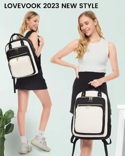 Miniatura 8 de LOVEVOOK - Mochila portalaptop para mujeres, mochila de trabajo de moda con puerto USB, mochilas impermeables para el trabajo., negro, beige beige