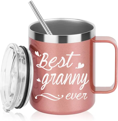 Regalos para el Día de la Madre para la abuela – Taza aislada de acero inoxidable con asa, taza de 12 onzas para cumpleaños de nieta, nieto, nieto