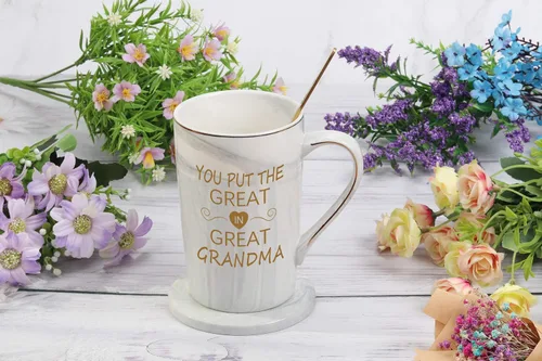 Miniatura 4 de Taza de café gris de 14 onzas para abuela de parte de nietos, regalo para el día de la madre y cumpleaños
