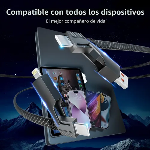 Miniatura 5 de Cable de Carga 4 en 1 de Carga Rápida de 65W, Cable USB C 4 en 1 Cable de Carga Múltiple USB con Chip E-Mark, Cable Cargador Múltiple para iPhone