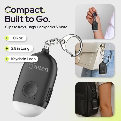 Miniatura 5 de Weten Llavero de alarma personal recargable, sirena de 130 dB y luz LED, elegante alerta de seguridad personal para que las mujeres lo lleven