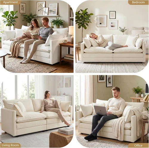 Miniatura 8 de GNIXUU 76" Modular Sectional Sofa, Beige Loveseat Sofa Cloud 2 Seater Couch, Comfy Chenille Love Seats 25" Deep Seat with 2 Pillows for Small Spaces