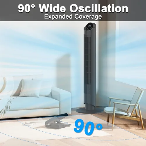 Miniatura 8 de hykolity Ventilador de torre para dormitorio, ventilador oscilante de 90°, ventilador de piso ultra silencioso de 28 dB con control remoto