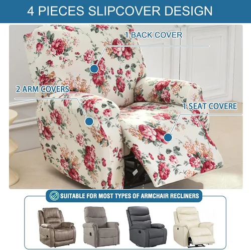 Miniatura 4 de KRFOONN Fundas elásticas para sillón reclinable con estampado, fundas para sillas reclinables de 4 piezas, fundas para sillón reclinable Lazy Boy