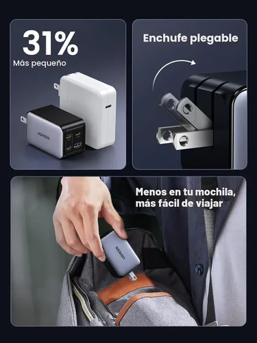 Miniatura 4 de UGREEN Nexode 65W GaN Cargador de Pared USB C, Cargador de 4 Puertos Tipo-C Rápido Compatible con MacBook Pro/Air, iPhone Serie 17/16/15, Galaxy
