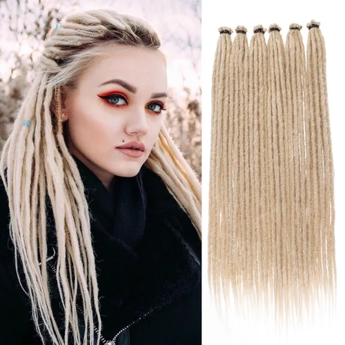 Miniatura 39 de Leeven Extensiones de rastas grises de 40 hebras de 18 pulgadas con terminación única hechas a mano, extensiones de rastas suaves de 0.6 cm