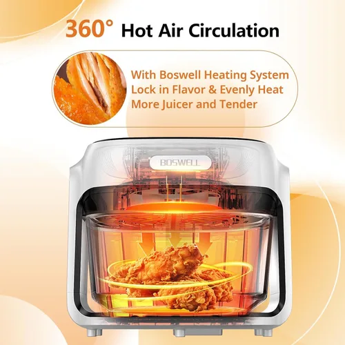 Miniatura 2 de Freidora de aire de vidrio de 7.5 cuartos de galón, cuenco para freír transparente, circulación de aire caliente de 360°, control táctil digital,
