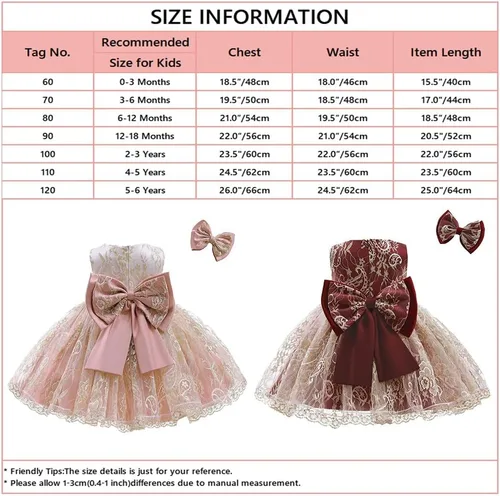 Miniatura 6 de Vestido de tul de encaje bordado con lazo para bebé, para cumpleaños, concurso, boda, fiesta de Navidad, tutú con clip para el cabello