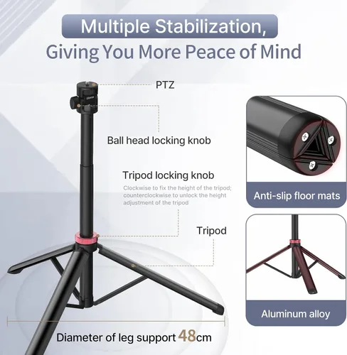 Miniatura 5 de ULANZI MT-79 Trípode extensible de aluminio de 81 pulgadas, soporte de luz ajustable portátil con tornillo de 1/4 pulgadas, trípode de cámara