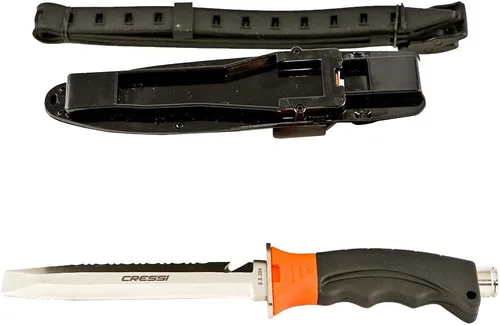 Miniatura 6 de Cressi Borg, cuchillo de hoja larga para buceo y pesca submarina - Punta puntiaguda y roma Gris