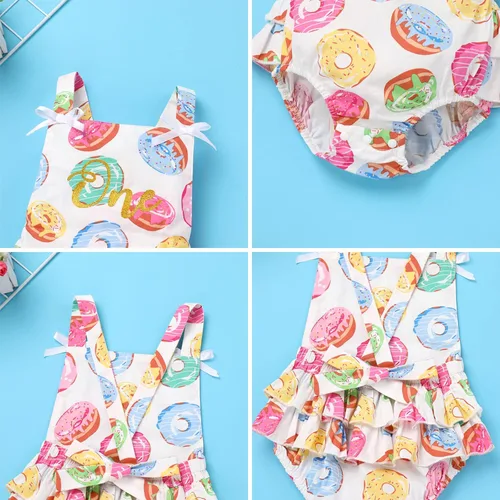 Miniatura 6 de IBTOM CASTLE Traje de bebé niña de primer cumpleaños princesa sin mangas sin espalda mameluco verano pastel traje con diadema de lazo