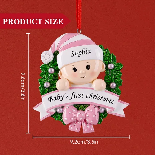 Miniatura 2 de Adorno Personalizado de Primera Navidad para Niña 2024 - Adorno de Primera Navidad de Resina para Niñas, Regalos Personalizados para Recién Nacidas