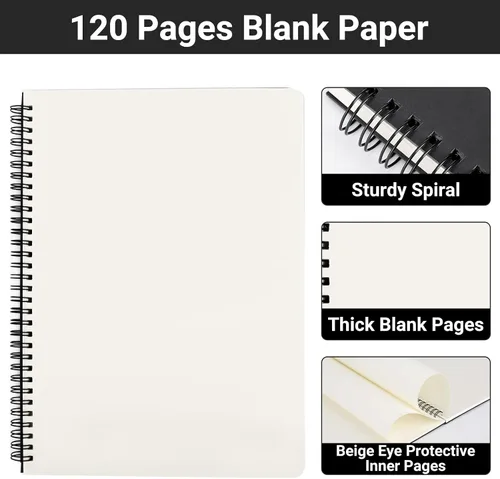 Miniatura 3 de EUSOAR Cuaderno de espiral en blanco, tamaño A4, 3 paquetes de 8.5 x 11 pulgadas, tapa dura, cuaderno de papel kraft en blanco a granel, bloc