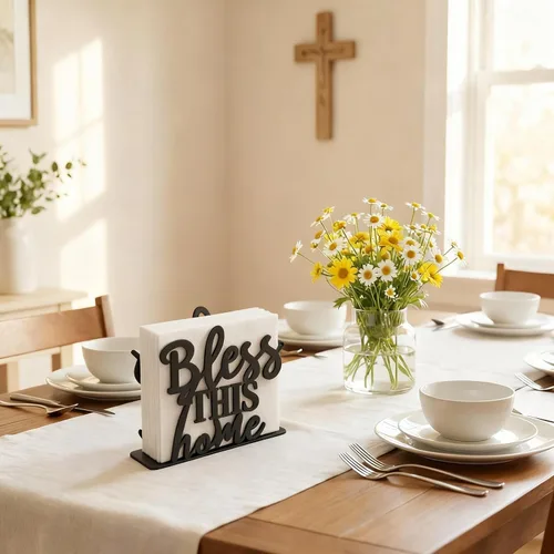 Miniatura 6 de 2Pack Bless This Home Napkin Holder for Table, Modern Metal Black Napkin Holders for Kitchen Dining Tables & Countertops, Paper Cocktail Napkins