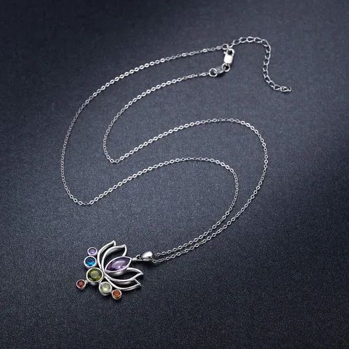 Miniatura 2 de TANGPOET Chakra Necklace Sterling Silver Lotus Pendant Necklace Healing Crystal Dragonfly Jewelry Birthday Christmas Gifts for Women Mom Daughter