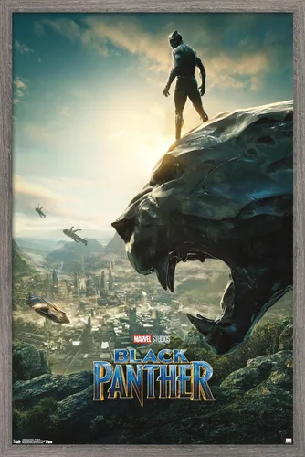 Trends International Marvel Cinematic Universe - Póster de pared de una hoja de Black Panther Monument, 14.725 x 22.375 pulgadas, versión enmarcada