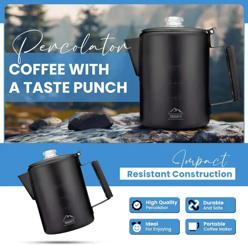 Miniatura 2 de Cafetera Percoladora Toughty Yosemite – Cafetera Clásica de Estufa para Acampar, Senderismo y Hogar, Olla Duradera de Acero Inoxidable, Compatible